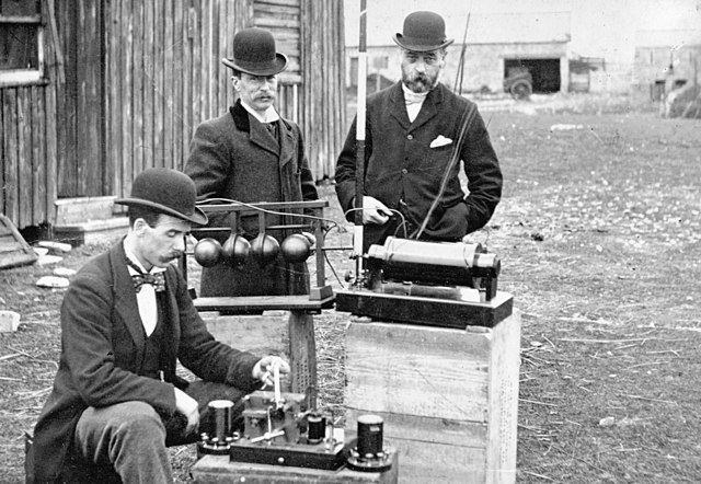 British Post Office engineers inspect Marconi radio equipment