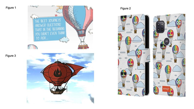 Figure 1: Hot air balloon typeface; Figure 2: “Official Emoji Hot Air Balloon Pride” phone case; Figure 3: Fire balloon from Avatar: The Last Airbender