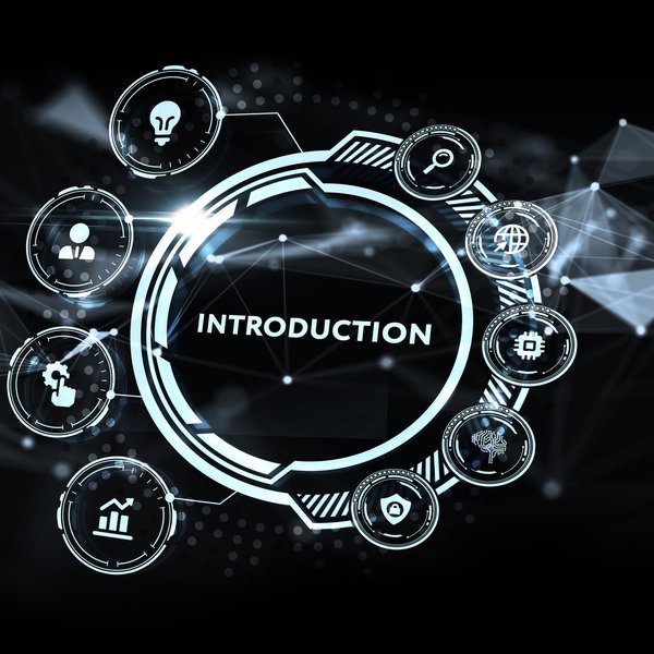 the word introduction in a gear-type circle, part-surrounded by 9 small circles each containing 1 of these icons: lightbulb; person; finger pushing a settings icon; graph; magnifying glass; globe; settings; brain; lock in a shield